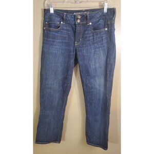 Women's American Eagle Dark Wash Artist Crop Stretch Blue Jeans, Size 6